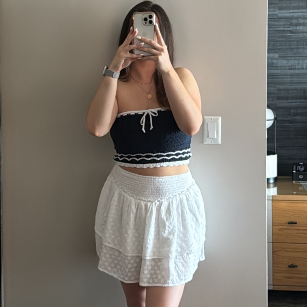 Hollister Crochet Crop Top and White Skort Set
